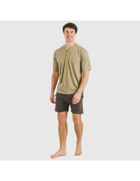 Pijama curto homem com botões verde caça - petróleo pijamas-curtos-homem