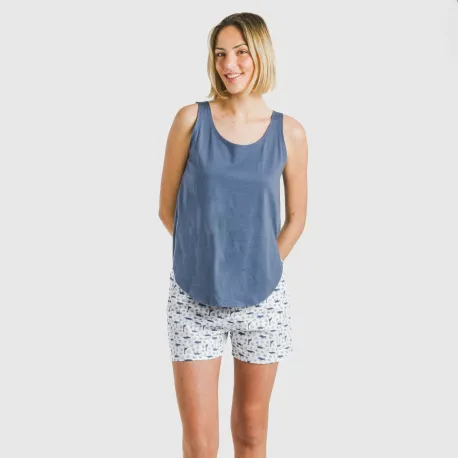 Pijama curto algodão Saachi azul pijamas-curtos-mulher