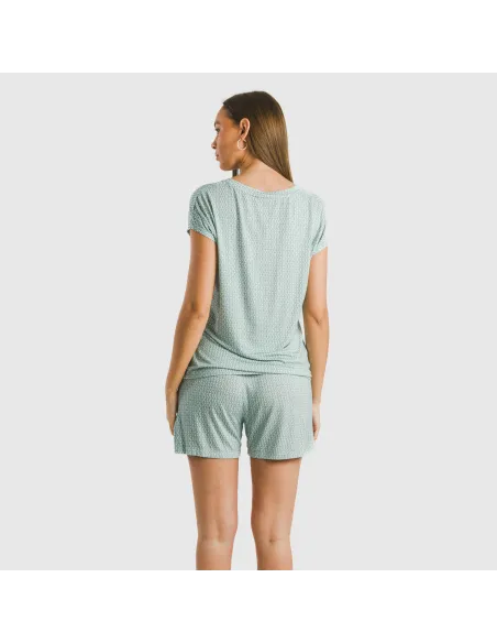 Pijama curto manga fluída viscosa mulher Walia água marinha pijamas-curtos-mulher