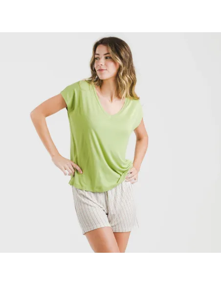 Pijama curto manga fluída viscosa mulher Raya Dragos verde pijamas-curtos-mulher