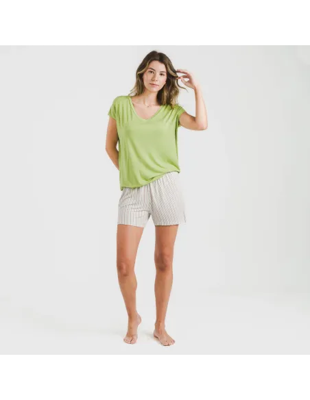 Pijama curto manga fluída viscosa mulher Raya Dragos verde pijamas-curtos-mulher