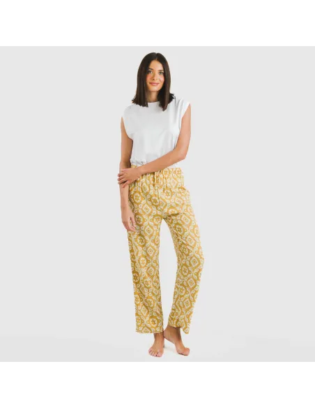 Calças viscosa Eugenia ocre pantalones-comodos-mujer