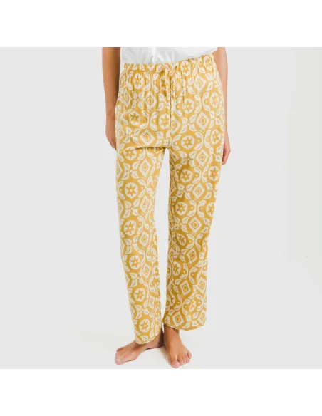 Calças viscosa Eugenia ocre pantalones-comodos-mujer