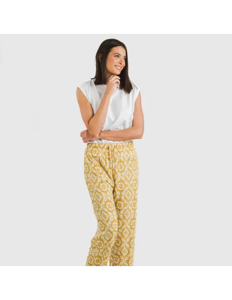 Calças viscosa Eugenia ocre pantalones-comodos-mujer