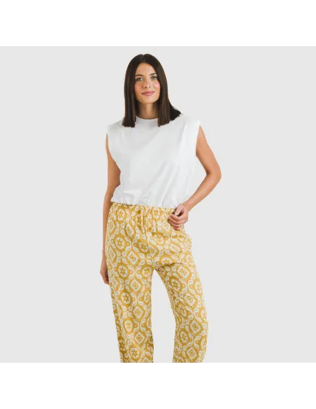 Calças viscosa Eugenia ocre pantalones-comodos-mujer