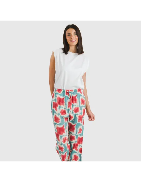 Calças viscosa Prometeo água marinha pantalones-comodos-mujer