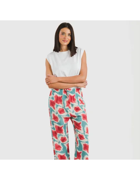 Calças viscosa Prometeo água marinha pantalones-comodos-mujer