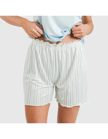 Pijama curto mulher manga fluída soft Raya Bill azul celeste pijamas-curtos-mulher