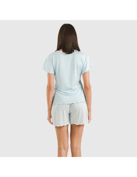 Pijama curto mulher manga fluída soft Raya Bill azul celeste pijamas-curtos-mulher