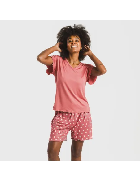 Pijama curto mulher manga fluída soft Nicole marsala pijamas-curtos-mulher