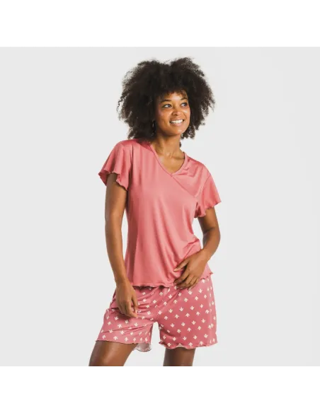 Pijama curto mulher manga fluída soft Nicole marsala pijamas-curtos-mulher