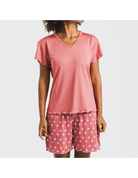 Pijama curto mulher manga fluída soft Nicole marsala pijamas-curtos-mulher