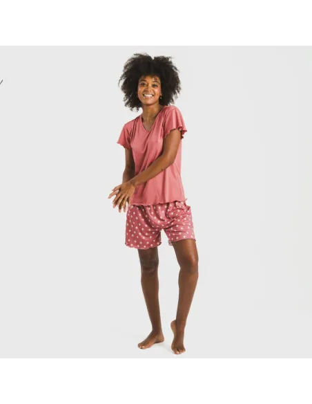 Pijama curto mulher manga fluída soft Nicole marsala pijamas-curtos-mulher