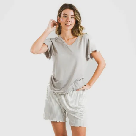 Pijama curto mulher manga fluída soft Raya Kodac cinza pijamas-curtos-mulher