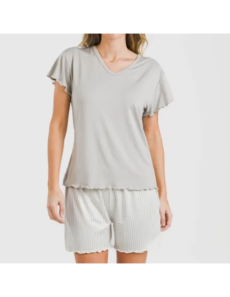 Pijama curto mulher manga fluída soft Raya Kodac cinza pijamas-curtos-mulher
