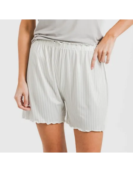 Pijama curto mulher manga fluída soft Raya Kodac cinza pijamas-curtos-mulher