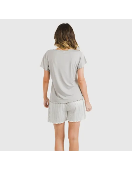 Pijama curto mulher manga fluída soft Raya Kodac cinza pijamas-curtos-mulher
