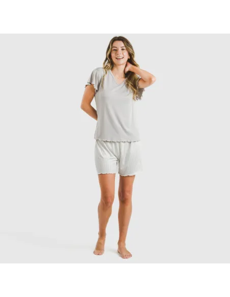 Pijama curto mulher manga fluída soft Raya Kodac cinza pijamas-curtos-mulher