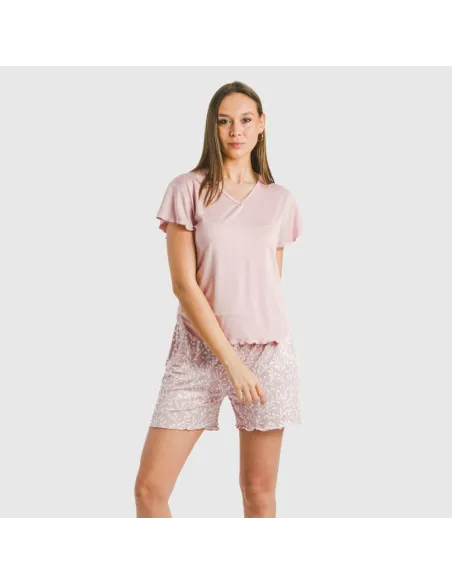 Pijama curto mulher manga fluída soft  Lauri rosa pijamas-curtos-mulher