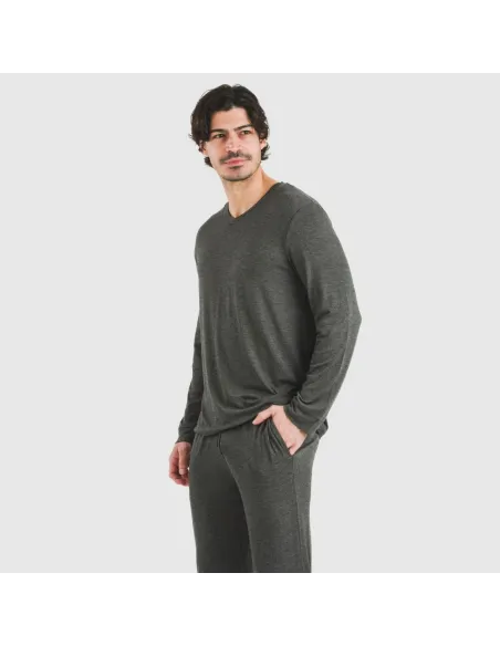 Pijama comprido viscosa homem liso roupa-para-estar-por-casa