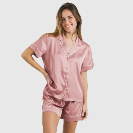 Pijama curto de manga curta Saten Friday liso roupa-para-estar-por-casa