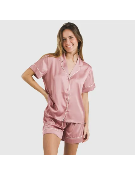 Pijama curto de manga curta Saten Friday liso roupa-para-estar-por-casa