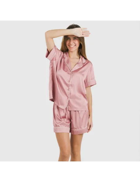 Pijama curto de manga curta Saten Friday liso roupa-para-estar-por-casa