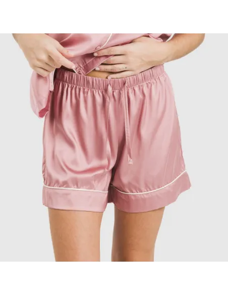 Pijama curto de manga curta Saten Friday liso roupa-para-estar-por-casa