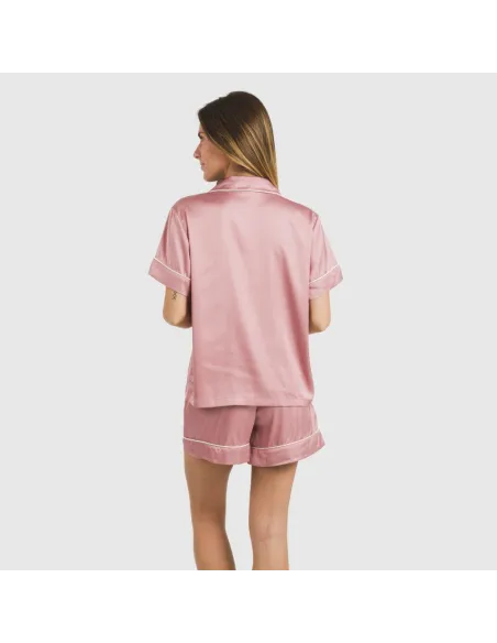 Pijama curto de manga curta Saten Friday liso roupa-para-estar-por-casa