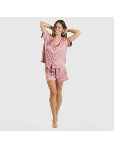 Pijama curto de manga curta Saten Friday liso roupa-para-estar-por-casa