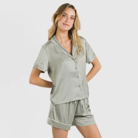 Pijama curto de manga curta Saten Friday liso roupa-para-estar-por-casa