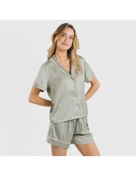 Pijama curto de manga curta Saten Friday liso roupa-para-estar-por-casa