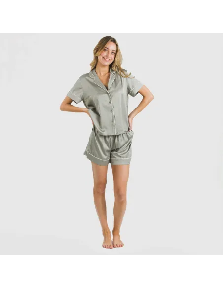 Pijama curto de manga curta Saten Friday liso roupa-para-estar-por-casa