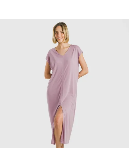 Vestido comprido manga fluída viscosa liso roupa-para-estar-por-casa