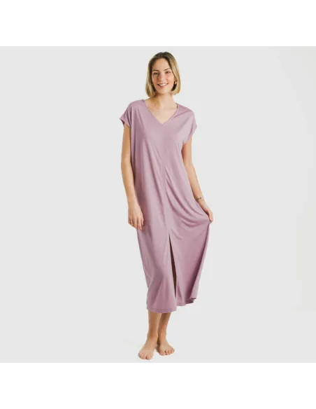 Vestido comprido manga fluída viscosa liso roupa-para-estar-por-casa