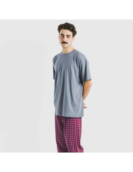 Pijama comprido manga curta algodão homem Gladiolo azul indigo pijamas-compridos-homem