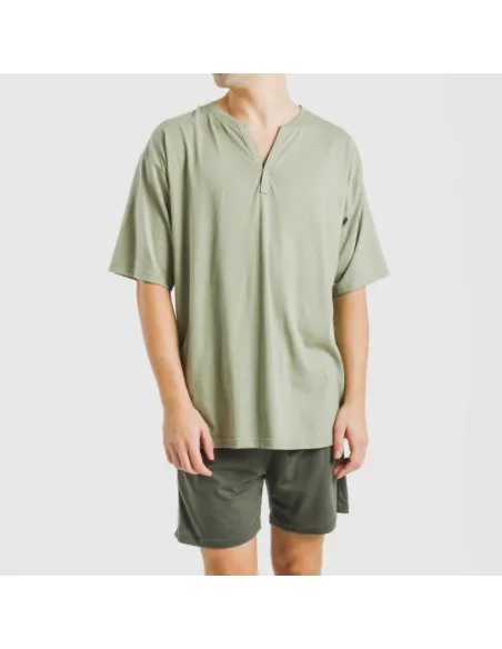 Pijama curto homem com botões verde claro - verde escuro pijamas-curtos-homem