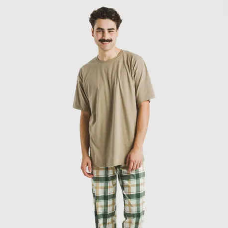 Pijama comprido manga curta algodão homem Cuadro Noric arena pijamas-compridos-homem