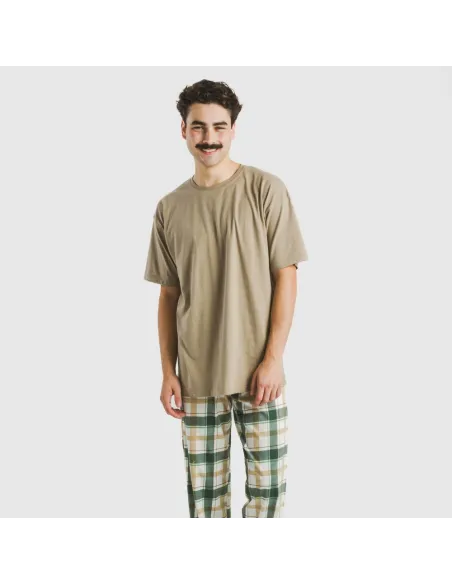 Pijama comprido manga curta algodão homem Cuadro Noric arena pijamas-compridos-homem