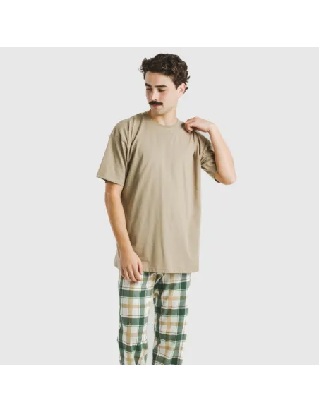 Pijama comprido manga curta algodão homem Cuadro Noric arena pijamas-compridos-homem