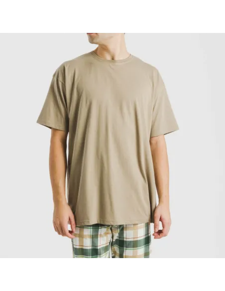 Pijama comprido manga curta algodão homem Cuadro Noric arena pijamas-compridos-homem