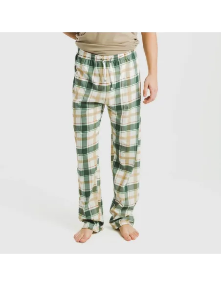 Pijama comprido manga curta algodão homem Cuadro Noric arena pijamas-compridos-homem