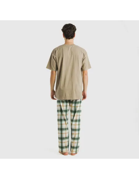 Pijama comprido manga curta algodão homem Cuadro Noric arena pijamas-compridos-homem