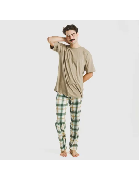 Pijama comprido manga curta algodão homem Cuadro Noric arena pijamas-compridos-homem
