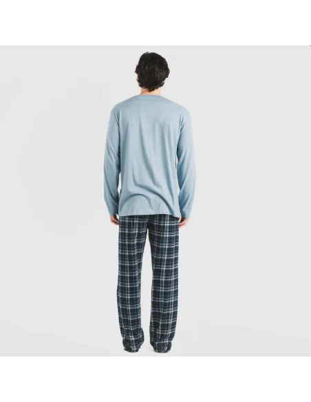 Pijama algodão homem Cuadro Brais azul celeste pijamas-compridos-homem