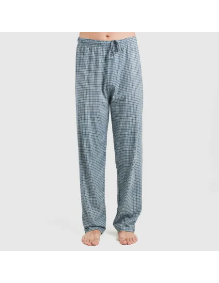 Pijama comprido manga curta algodão homem Cuadro Kike azul pijamas-compridos-homem