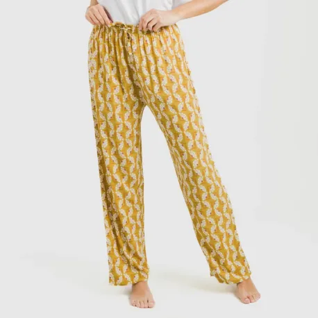 Calças viscosa Calsita mostarda pantalones-comodos-mujer