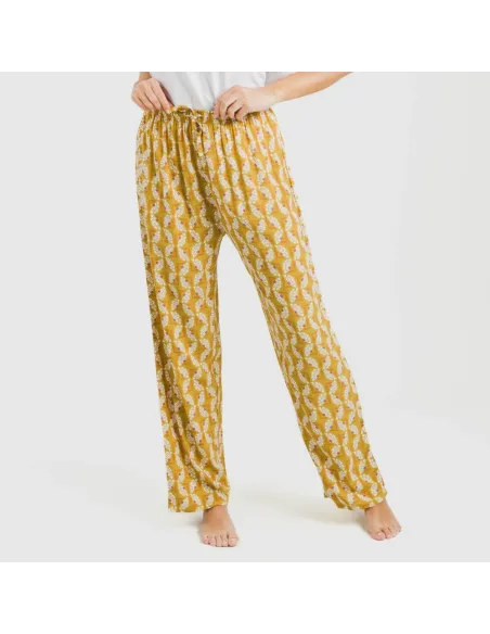 Calças viscosa Calsita mostarda pantalones-comodos-mujer