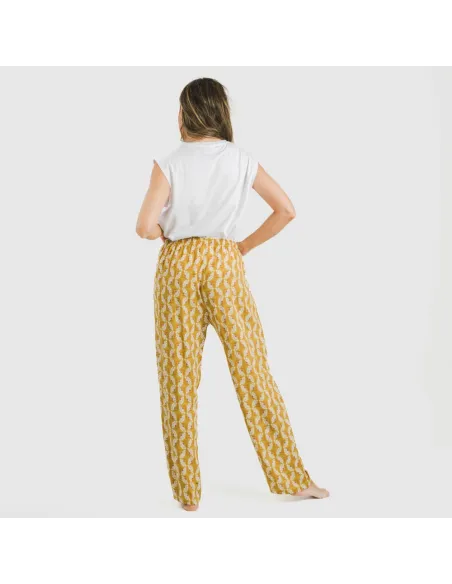 Calças viscosa Calsita mostarda pantalones-comodos-mujer