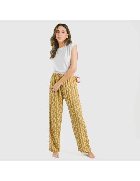 Calças viscosa Calsita mostarda pantalones-comodos-mujer